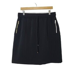 Calvin Klein Womens Skirt Size L Black Drawstring Waist Gold Zipper Pockets